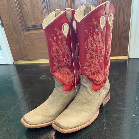 Cowboy Boots Red & Grey Size 8 1/2 B - Picture 4 of 9